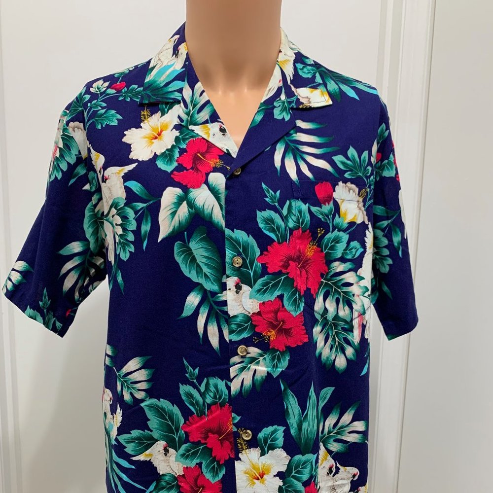 Vintage Evergreen Island Hawaii Cockatoo Bird Floral Cotton short sleeve medium